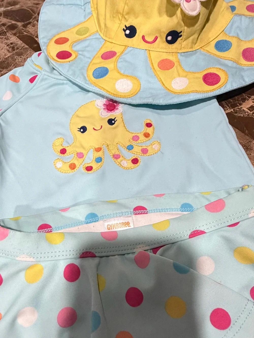 Gymboree 12-18m Baby Octopus Swim Set Sun Hat Yellow & Light Blue